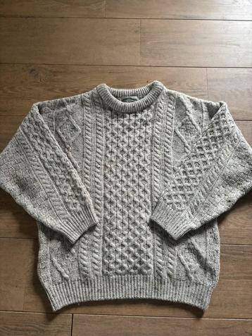 Aran crafts 100% wool Irish sweater pull cable grey beige M beschikbaar voor biedingen