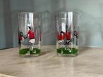 Set van 2 vintage glazen met tennisprint – 11,5 cm hoog, Ophalen of Verzenden, Zo goed als nieuw, Overige typen
