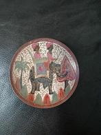 Koperen bordje met ingelegd olifant, met reizigers,op rug.12, Antiek en Kunst, Antiek | Koper en Brons, Ophalen of Verzenden