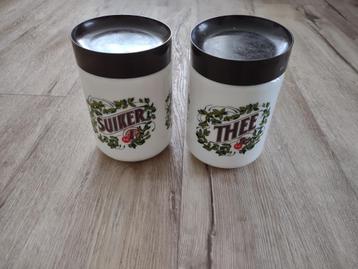 Douwe Egberts theepot en suikerpot wit met bruin deksel. beschikbaar voor biedingen