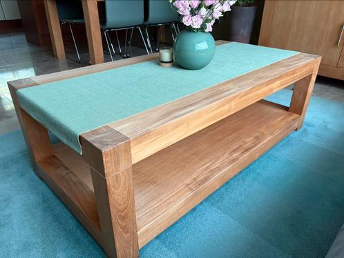Massief eiken salontafel – 140 x 70 cm, Huis en Inrichting, Tafels | Salontafels, Gebruikt, Minder dan 50 cm, 50 tot 100 cm, 100 tot 150 cm