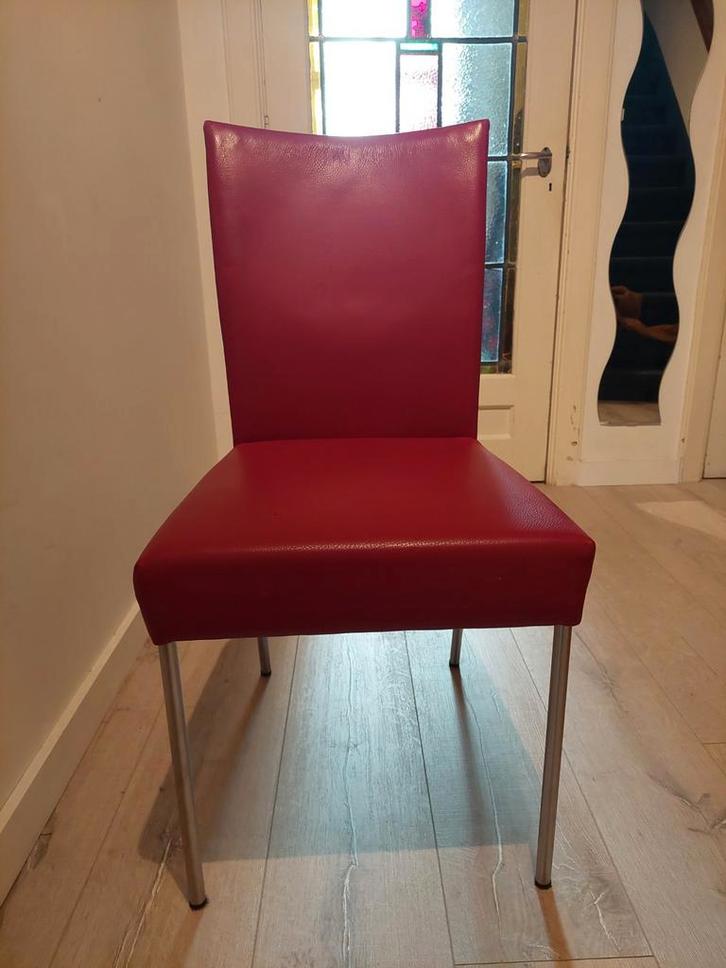 4 Bert Plantagie Eetkamerstoelen, Huis en Inrichting, Stoelen, Gebruikt, Vier, Leer, Metaal, Rood, Ophalen