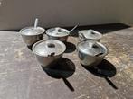 5 stuks rvs kommetjes met deksel, Overige materialen, Gebruikt, Overige typen, Ophalen of Verzenden