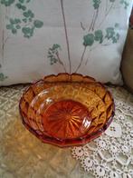 Brocante Amberkleurige Glazen Schaal ** Mimosa **, Antiek en Kunst, Antiek | Glas en Kristal, Ophalen of Verzenden
