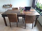 Grote robuuste eettafel geleefd uiterlijk met metaaldelen, Huis en Inrichting, Ophalen, Gebruikt, 50 tot 100 cm, Vijf personen of meer