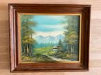 Landschapsschilderij op hardboard - 65x55 cm, Antiek en Kunst, Ophalen