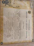 Antiek belgisch lagere school diploma in lijst (1937), Ophalen of Verzenden