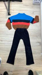 Setje: d-blauwe flared broek + gestreepte naveltrui maat 128, Ophalen of Verzenden, Gebruikt, Meisje, Setje