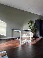 Eettafel, zwart houten blad, steigerbuis poten, industrieel, Huis en Inrichting, Tafels | Eettafels, Ophalen, Gebruikt, 50 tot 100 cm