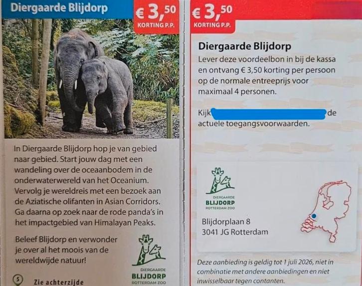 Diergaarde Blijdorp kortingsbon, Tickets en Kaartjes, Recreatie | Dierentuinen, Drie personen of meer, Kortingskaart