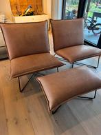 Jess Design Earl Fauteuils + Voetenbank - Cognac Leder, Ophalen, Gebruikt, Leer, 75 tot 100 cm