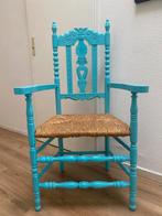 Mooir stoel met riet Turqoise, Huis en Inrichting, Stoelen, Ophalen of Verzenden, Gebruikt, Bruin, Eén