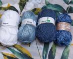 4 bollen wol, blauw en wit, Ophalen of Verzenden, Nieuw, Breien of Haken, Wol of Garen