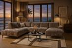 Hoek/U-Bank Taupe 345x190x170cm Direct/Leverbaar E-7165, Huis en Inrichting, Ophalen, Hout, Hoekbank, Mwonenenslapen