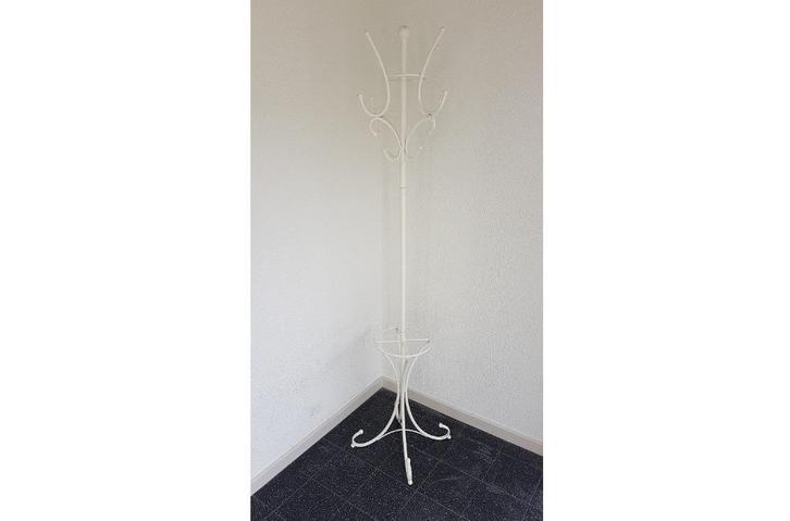 Witte staande kapstok met parapluhouder en pet-/hoedenhouder, Huis en Inrichting, Woonaccessoires | Kapstokken, Gebruikt, Staande kapstok