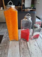 3 hoekige glazen vazen met decoratie steentjes, Ophalen of Verzenden, Zo goed als nieuw