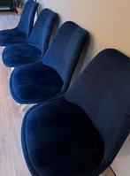 Stoel 4x eettafel velvet blauw woonkamer inrichting, Huis en Inrichting, Stoelen, Ophalen of Verzenden, Zo goed als nieuw, Blauw