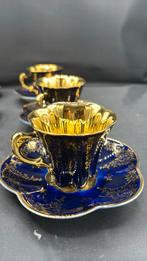 6 Antieke Limoges porseleinen espressokopje kobalt met goud, Ophalen of Verzenden