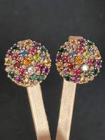 9 karaat vintage oorbellen bezaaid met edelstenen & diamant, Ophalen of Verzenden, Zo goed als nieuw, Goud