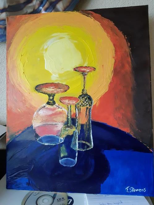 Drie Glazen, Stilleven schilderij, Antiek en Kunst, Kunst | Schilderijen | Klassiek, Ophalen of Verzenden