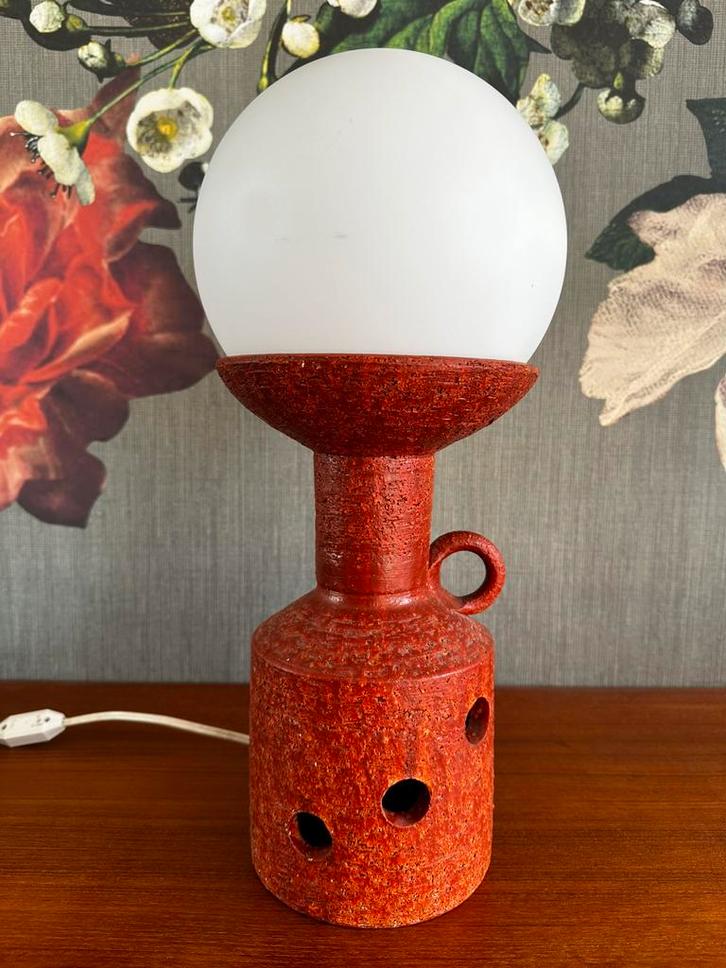 Vintage space age vloerlamp / tafellamp 60s 70s oranje, Huis en Inrichting, Lampen | Tafellampen, Gebruikt, Minder dan 50 cm, Glas