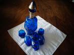 Antiek Venetiaans/Murano blauw likeurset, zgn silver overlay, Antiek en Kunst, Antiek | Glas en Kristal, Ophalen of Verzenden