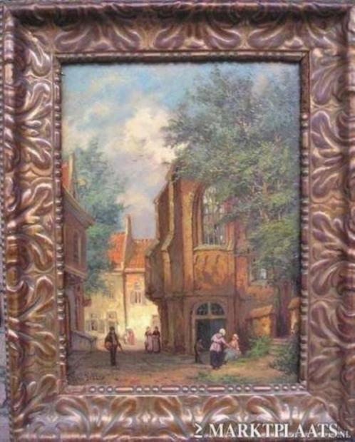 =19 e eeuw==gesigneerd==dorpsgezicht=, Antiek en Kunst, Kunst | Schilderijen | Klassiek, Ophalen of Verzenden