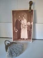 Oude brocante briefkaart-foto's van bruidspaar, Ophalen of Verzenden