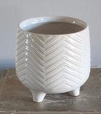 wit met beige bloempot op pootjes, Tuin en Terras, Rond, Ophalen of Verzenden, Zo goed als nieuw, Aardewerk