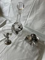 Antieke Kristallen Karaf Set met Zilveren Details, Antiek en Kunst, Antiek | Glas en Kristal, Ophalen of Verzenden