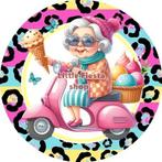 Lf03 icing frosting oma scooter 20cm eetbare taart print, Ophalen of Verzenden, Nieuw, Taarten, Versiering