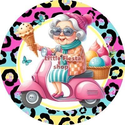 Lf03 icing frosting oma scooter 20cm eetbare taart print, Hobby en Vrije tijd, Taarten en Cupcakes maken, Nieuw, Versiering, Taarten