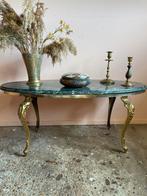 Vintage groen marmeren salontafel met messing onderstel, Ophalen, Minder dan 50 cm, Gebruikt, 100 tot 150 cm