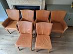 Zes prachtige lederen eetkamerstoelen warme cognackle, Huis en Inrichting, Ophalen, Zo goed als nieuw, Vijf, Zes of meer stoelen