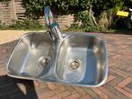 Dubbele spoelbak met grohe mengkraan, Huis en Inrichting, Ophalen, Gebruikt, 50 tot 100 cm, Minder dan 25 cm