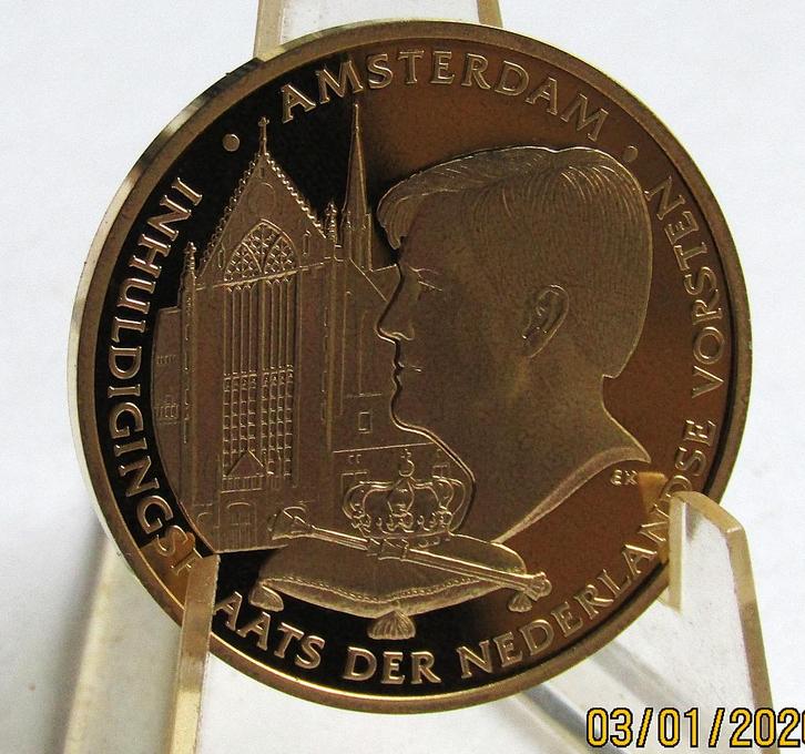 **  PENNING  Koning Alexander - Plated Gold  **, Postzegels en Munten, Penningen en Medailles, Goud, Nederland, Verzenden