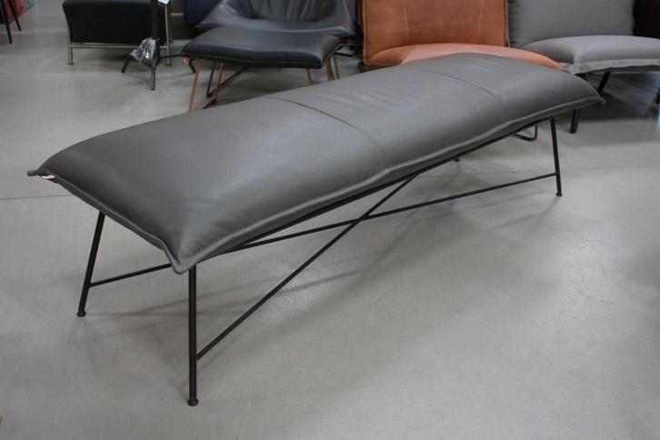 Luxe bank eetkamerbank Vidar Jess design metaal leer grijs, Huis en Inrichting, Stoelen, Zo goed als nieuw, Eén, Leer, Metaal