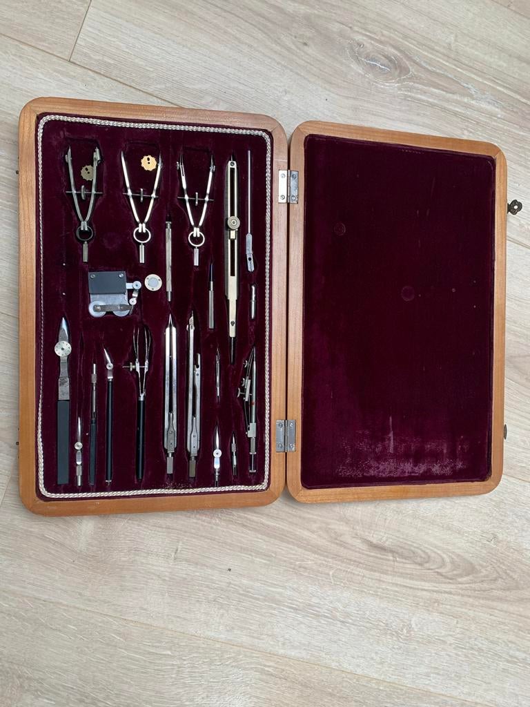 Antieke Tekenset in Houten Koffer, Ophalen of Verzenden