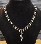 Parelsnoer zilveren ketting met witte en blauw zwarte parels, Sieraden, Tassen en Uiterlijk, Overige materialen, Verstelbaar, Ophalen of Verzenden