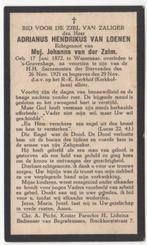 Adrianus van Loenen 1872 Wassenaar + 1921 Den Haag, 49 jr, Verzenden, Bidprentje
