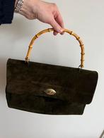 Vintage suede leren tas donker groen, Ophalen of Verzenden, Zo goed als nieuw, Groen