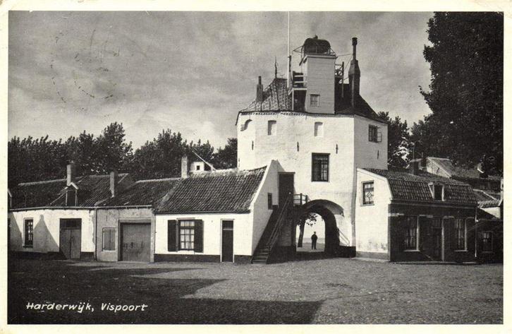 Harderwijk, Vispoort - man in poort - 1961 gelopen, Verzamelen, Ansichtkaarten | Nederland, Ongelopen, Gelderland, Voor 1920, Ophalen of Verzenden