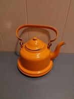 Vintage oranje emaille waterketel/theepot, Huis en Inrichting, Keuken | Servies, Overige materialen, Gebruikt, Overige typen, Ophalen of Verzenden