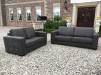 Bankstel MAMMOET HUFTERPROOF LEDER kleur graphite, Industrieel landelijk, Nieuw, 75 tot 100 cm, Rechte bank
