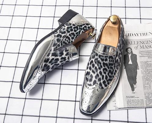 Zilveren heren schoenen luipaardpatroon loafers lakschoenen, Kleding | Heren, Schoenen, Nieuw, Loafers, Verzenden