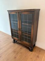 Antieke houten kast met glas in lood deuren, Ophalen, Gebruikt, 100 tot 150 cm, 50 tot 100 cm