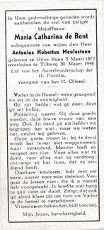 Bont Maria  1872 Gilze Rijen  1946 Tilburg, Ophalen of Verzenden, Bidprentje