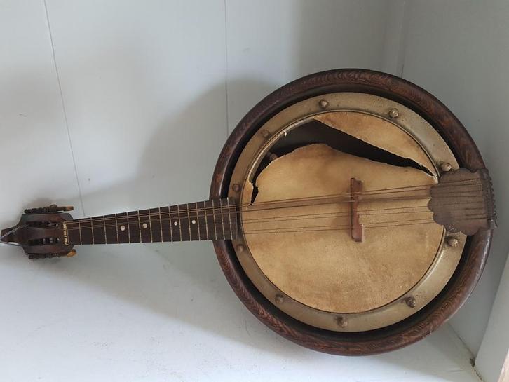 Banjomandoline Antiek - Bewerkte achterzijde - 8 snaren, Muziek en Instrumenten, Snaarinstrumenten | Banjo's, Gebruikt, Mandolinebanjo