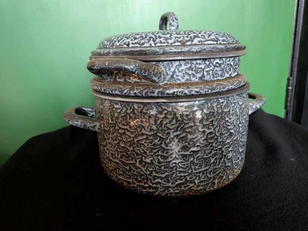 Rijstkoker pan Grijsgewolkt Emaille 24cm, Ophalen of Verzenden