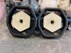 2 x 10 kg reebok halter schijven 30 mm zwart, Gebruikt, 2 x 10 kg, 30 mm, Ophalen of Verzenden